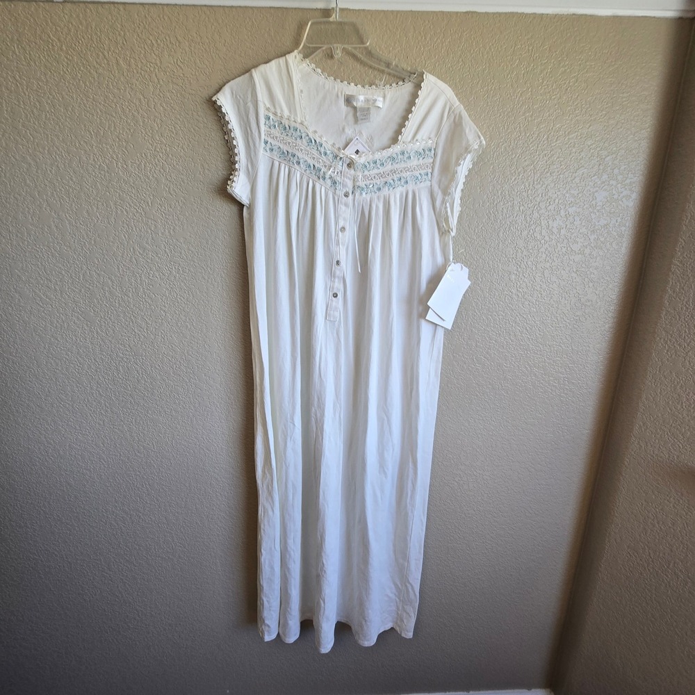 Eileen West Petal Soft Pima Cotton Nightgown White  Floral Lace Small NWT Read